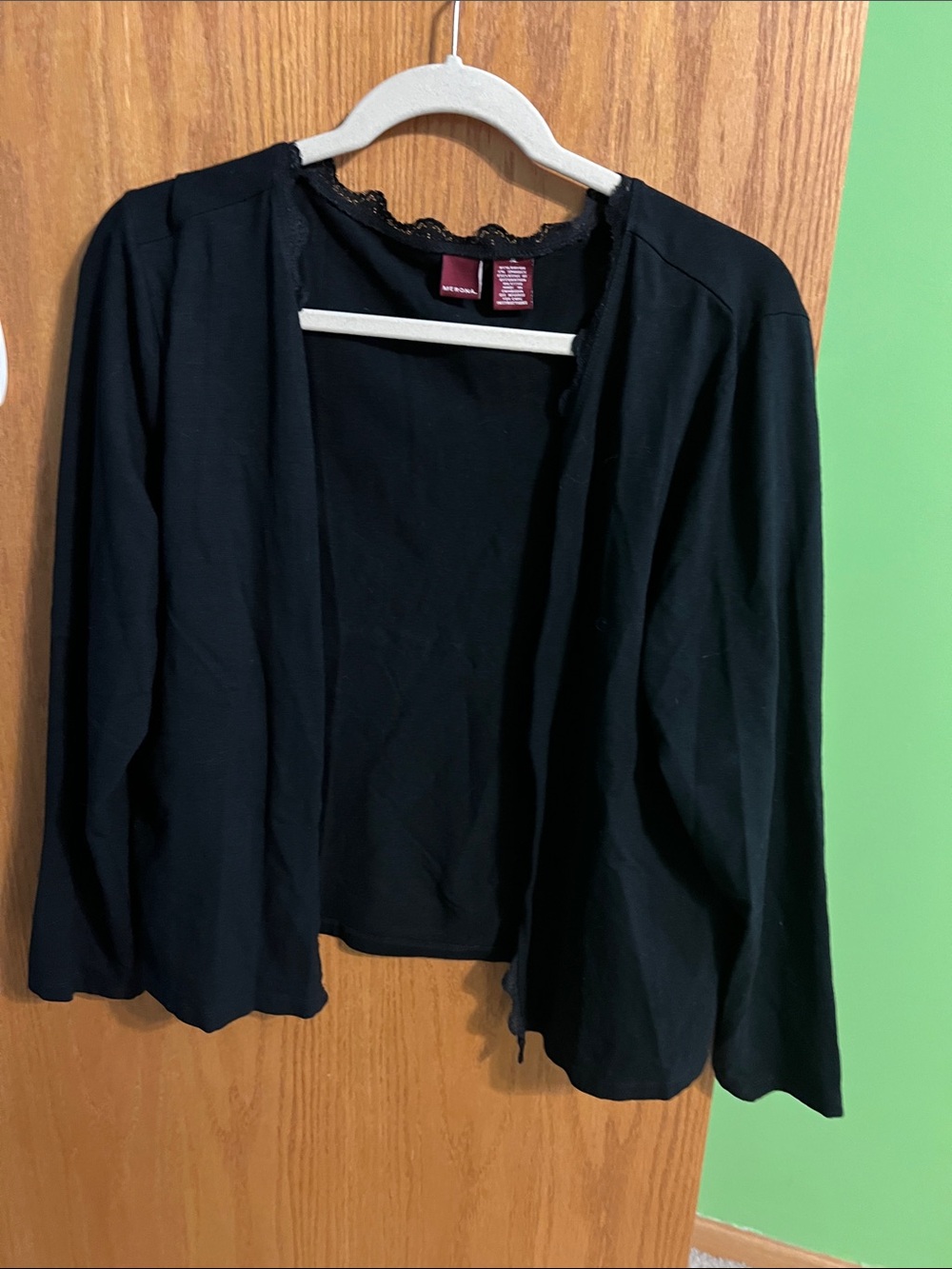Merona Black Lace-Trim Open Cardigan XL